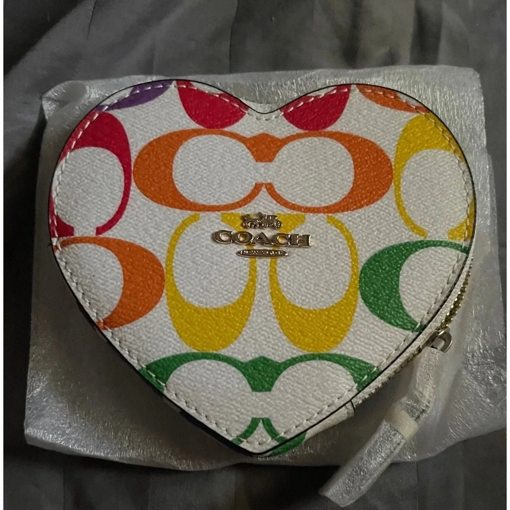Coach Heart Rainbow Coin Purse NEW